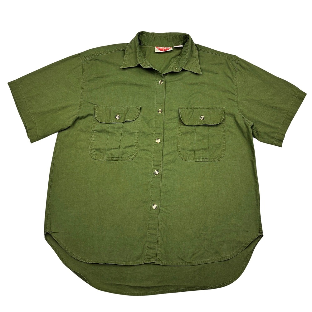 Vintage Justin Allen Safari Shirt Womens Small Olive Green Cotton Utility Camp